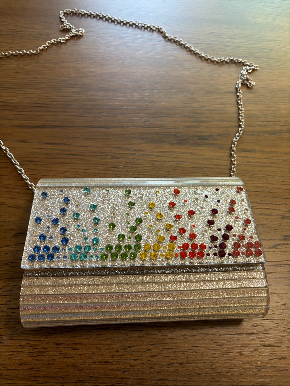 Kurt Geiger Silver Glitter Crossbody Bag with Rainbow Crystal Accents